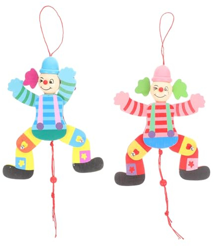 TOYANDONA 2pcs Wooden Clown Marionette Puppets Strings Interactive Hand Puppets for Adults and Boys and Girls Pretend Fun Random Color
