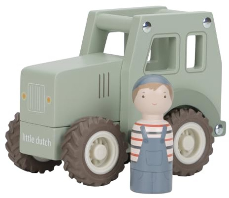 Little Dutch Traktor mit Spielfigur - Trecker, Schlepper, Bulldog, Bauernhof, Landwirtschaft - mit großen gummierten Reifen - ab 18 Monate - grün