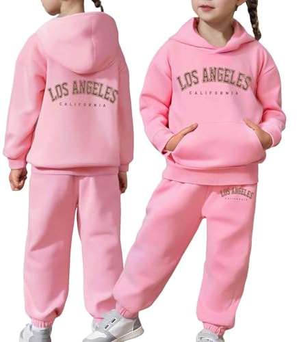 Generisch 2026 niño manga larga sólido cálido sudadera con capucha suéter tops pantalones trajes chándal para, Rosa., 8-9 años