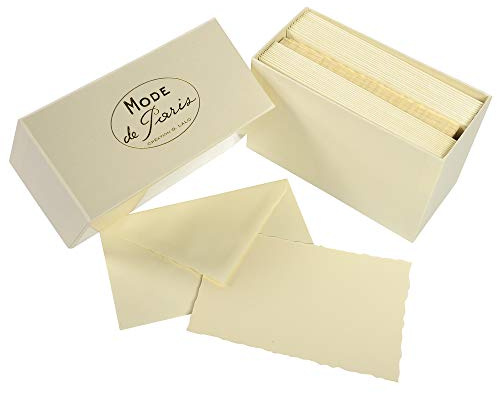 Lalo 92316L Karten Geschenkbox Mode de Paris (25% Hadern mit 30 Karten Vergé Papier 300 g, 97 x 152 mm, elfenbein, mit mittelaltericher Vergé Rand, 30 gummierte Umschläge, 100 x 159 mm, 1 Pack)