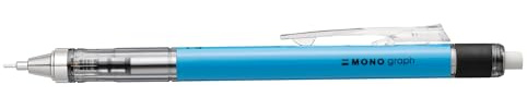 Tombow - Mono Graph Neon blyertspennor - Multifunktionspenna med 0,7 mm mine - Neonblå kropp - Pennor med Valid Gummi för alla typer av rittekniker.