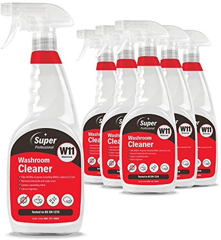 Super Professional Washroom Cleaner Trigger Spray 750ml x 6 – W11 Bathroom Cleaner – Removes Limescale, Green