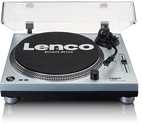 Giradischi Lenco L-3809 - Giradischi per DJ con trazione diretta - USB - Preamplificatore - 33 e 45 giri - MMC - RCA - Uscita di linea - Blu metallizzato