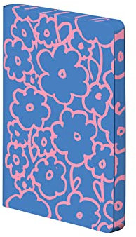 Nuuna Notizbuch A6 | Graphic S - Flower Power | 2,5 mm Punktraster | 176 nummerierte Seiten | 120 g Premium-Papier | Leder blau | nachhaltig produziert in Deutschland