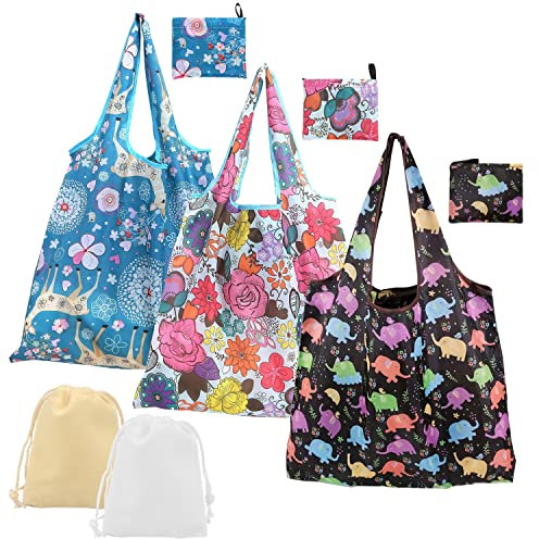 3 StüCk Faltbare Einkaufshandtaschen und 2 StüCk Aufbewahrungstaschen, Wiederverwendbare Einkaufstaschen, Umweltfreundliche Faltbare Tragbare Einkaufstaschen FüR Den TäGlichen Lebensmitteleinkauf