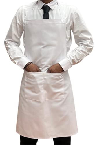 Italbangla Textile Delantal de cocinero unisex, resistente, cómodo con bolsillo frontal, lavable para cocina, bar, restaurante, carnicería y catering, Color blanco., Talla única