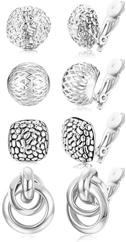 Kakonia 4Paar Clip auf Ohrringe für Damen Mädchen Hypoallergen Creolen Ohrclips Ohne Ohrlöcher Klips Ohrringe Set Modeschmuck Geschenk