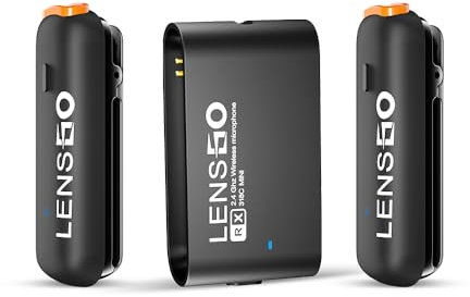LENSGO 318mini 2.4G Microfono Lavalier Wireless, Compatto 2 Trasmettitori e 1 Ricevitore Wireless Lapel Lav Mic per Smartphone Camera Vlog YouTube Intervista Videocamera