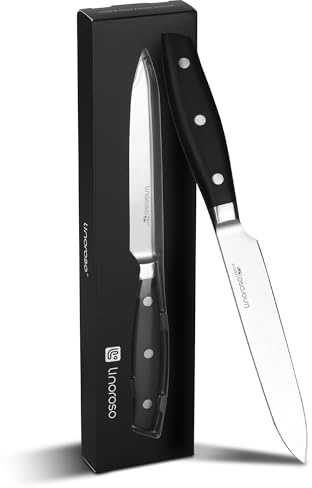 linoroso Cuchillo multiusos de 5 pulgadas – Cuchillo de cocina pequeño ultraafilado con caja de regalo de acero inoxidable alemán con alto contenido de carbono con mango ergonómico, adecuado para el