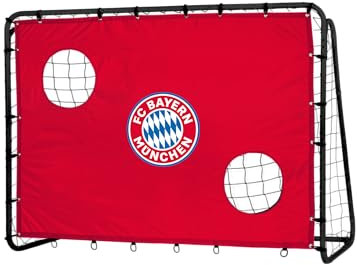 FC Bayern München Fußballtor mit Torwand - Robustes Fußballtor für den Garten mit Abnehmbarer Torwand, Zwei verstärkten Schusslöchern und Easy Clip Montage