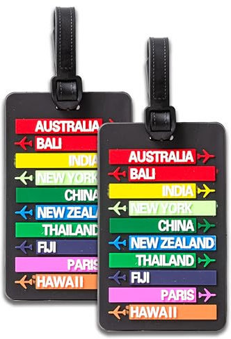 IPEA Étiquettes à Bagages, – 2 unités – Étiquettes pour Valises de Voyage avec Nom – Plaques Classiques en Plastique Antichoc Haute Résistance pour Chariot, Vacances, Voyage – Design Pays