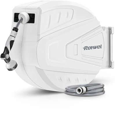 Roywel schlauchtrommel mit Gartenschlauch 30M，Wasser Schlauchtrommel zur Wandmontage，automatische Aufrollung, 180° schwenkbar