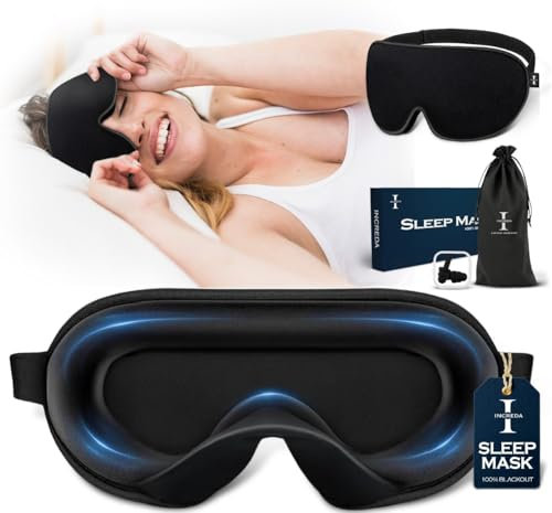 INCREDA 3D Sleep Mask for 100% Blackout, Eye Mask for Sleeping for Women & Men, Zero Eye Pressure Sleep Eye Mask with Adjustable Strap, Comfortable Sleeping Mask for Travel, Naps & Meditation