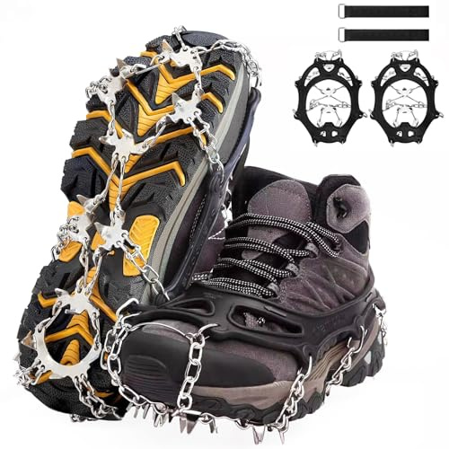 RiuCrepian Grödel pour chaussures de randonnée, 26 dents en acier inoxydable épaisses, crampons pour chaussures de randonnée, crampons pour chaussures de montagne, crampons antidérapants pour homme