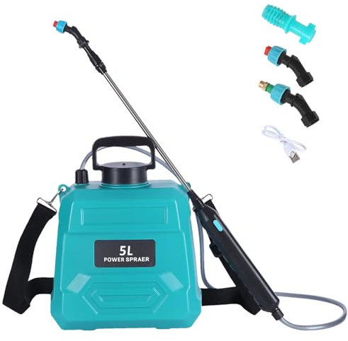 Genérico Pulverizador de Jardín con Pilas y 3 Boquillas de Niebla | Pulverizador Portátil de 5 litros con Correa Ajustable para el Hombro