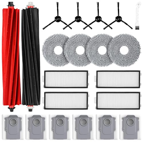 21 stycken tillbehör för Roborock Qrevo Master/Qrevo Slim robotdammsugare | 2 huvudborstar i gummi 6 dammpåsar 4 HEPA-filter 4 torkdukar 4 sidoborstar 1 rengöringsborste