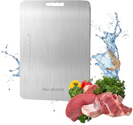 Nuo desire Piccolo Tagliere Acciaio Inox, Tagliere Titanio Entrambi Lati, Tagliere in Titanio per Cucina Inox Alimentare per Carne, Frutta, Pane, Verdura (7.75 * 11.77 inch)
