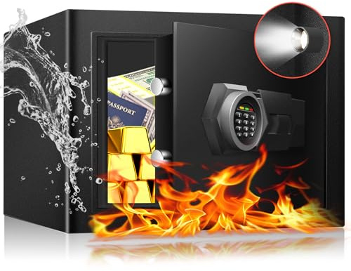 Fdsutvit 1.3 Cu Ft Small Fireproof Home Safe Box- Steel Security Box with Digital Electronic Keypad, Safety Lock Box for Office, Sensor Light, Fire Proof Safe for Documents Money Jewelry Gun
