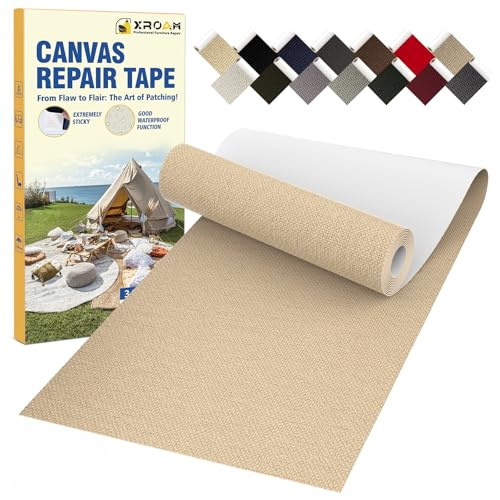 Xroam Canvas Repair Tape, 8 x 160 cm Waterproof Fabric Tape for Furniture, Self Adhesive Canvas Patches for Boat Covers, Sofas, Tents, Louge Chairs, Canopy, Awning Khaki