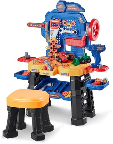VEVOR Kinder-Werkbank, 181-teilig, Werkzeugbank mit realistischen Werkzeugen und elektrischer Bohrmaschine, Bauwerkzeuge für Kinder, Kleinkind-Werkbank-Lernspielzeug für Kinder ab 3 Jahren