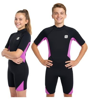 Summshall Traje de neopreno para niños y niñas, 2 mm con protección UV50+, mantiene el calor, suave y elástico, para natación, esnórquel y surf