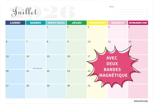 Calendrier Magnetique Frigo 2026 2027 (18 Mois) Juillet 2026 à Décembre 2027 Calendrier Familial 31 x 21cm Planificateur Mensuel avec Jours Fériés pour Organiser