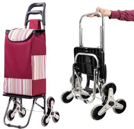 Carrello della spesa a 3 ruote per salire le scale, pieghevole, leggero e antiscivolo, per anziani, casa, viaggi e uso commerciale(A)