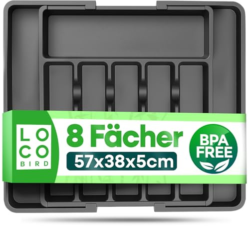 Loco Bird Portaposate per cassetti estensibile fino a 50 cm – Inserto per posate in plastica regolabile – Organizer per posate da cucina – Inserto cassetto cucina – Cutlery Organizer