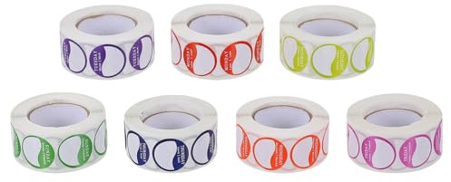 ABOOFAN Etiquetas adhesivas para gestión de inventario de restaurantes, etiquetas semanales y diarias con código de color, removibles y sin residuos, 7 rollos para control de alimentos perecederos