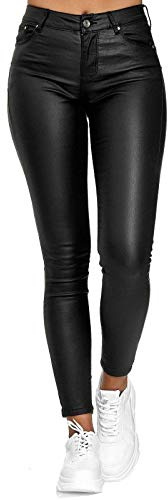 Minetom Slim Pantalon en Cuir pour Femmes Sexy Skinny Stretch Slim Leggings Taille Haute Elastique PU Cuir Pantalon Z Noir M