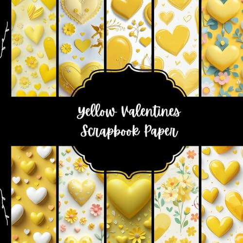 Yellow Valentines Scrapbook Paper, Love Junk Journal Paper, Romantic Decorative Paper, DIY Projects, Origami, Collage Sheets, Decoupage Paper, 10 Designs, Double SIded