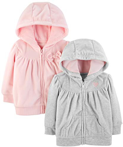 Simple Joys by Carter's Sudaderas con Capucha de Cremallera Completa y Forro Polar Bebé Niña, Pack de 2, Gris Claro/Rosa, 12 meses