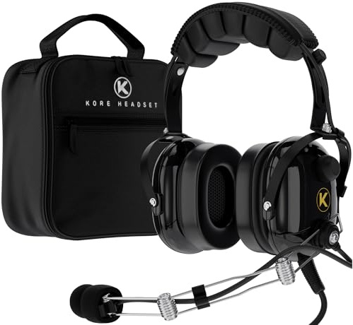 KORE Aviation P1 Casque d'aviation générale pour Pilotes | Mono, réduction du Bruit Passive, Microphone antibruit, oreillette Acoustique, Port AUX, Double Prise GA avec Sac de Casque (2 Articles)