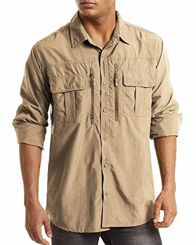MAGCOMSEN Camisa de Manga Larga para Hombre, para el Tiempo Libre, de Secado rápido, Transpirable, protección Solar, para Senderismo, Pesca, con UPF 50+