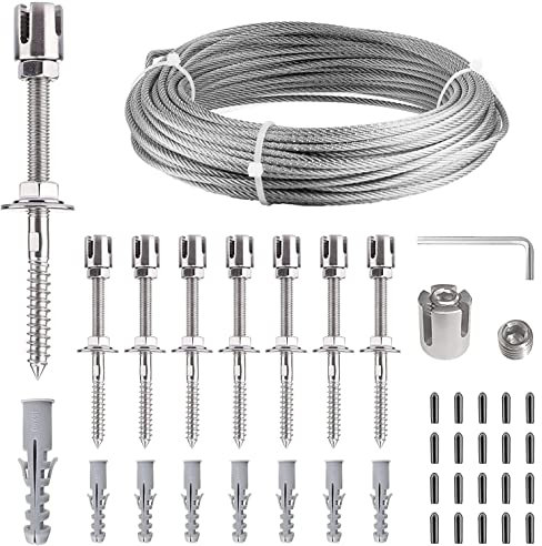 Kotsy Rankhilfe aus Edelstahl für Kletterpflanzen 12m, 8 Halter,Kletterrose,Pflanze Die Rankhilfe Edelstahl mit 3 mm Durchmesser