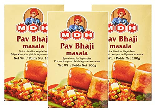 MDH Pav Bhaji Masala 100g (Pack of 3) - An Important Ingredient In Pav Bhaji Dish - Aromatic & Flavorful Blend Of Spices - Spices Mix Curry Masala Recipe Mixes Casserole Seasoning Herbs