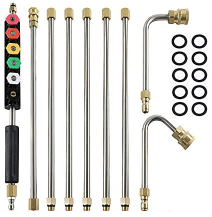 Juego de varitas de extensión para lavadora a presión, 9 lanza de conexión rápida de 1/4 pulgadas, herramienta de limpieza de canalones, lanza limpiador de techo con 6 puntas de boquilla