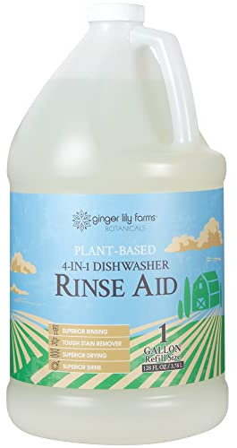 Ginger Lily Farms Botanicals Plant-Based 4-In-1 Dishwasher Rinse Aid, 100% Vegan & Cruelty-Free, Fragrance-Free, 1 Gallon (128 fl oz) Refill, 128.00 Fl Oz (Pack of 1)