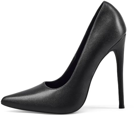 Zhabtuc Scarpe da Donna, Punta a Punta, Tacco Alto 12 cm, Stiletto da Party, Pumps con Superficie Opaca, Tutto Nero, 39 EU