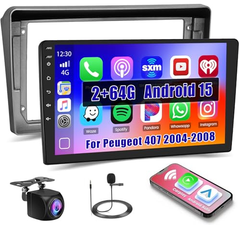 Inefala 2GB 32GB Android 13 bilradio för Peugeot 407 2004–2008 CarPlay Radio Android Auto Spegel 9 tum Navi GPS pekskärm med wifi bluetooth FM RDS SWC bakre kamera mikrofon