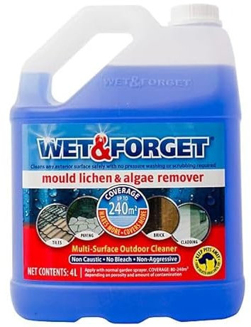 Wet & Forget Mould, Lichen & Algae Remover, Outdoor Cleaning Solution, Black Mould Remover, Bleach Free, 4 Litre