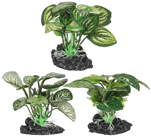 Lot de 3 plantes artificielles en soie pour aquarium, grotte Betta, petits accessoires pour tortue, reptiles
