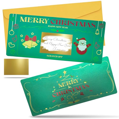 Teyomi 1 tarjeta navideña con sobre, tarjeta de rascar navideña, regalo sorpresa, tarjeta de feliz año nuevo, Papá Noel verde para escribir tu propio especial para novia, familia, niño