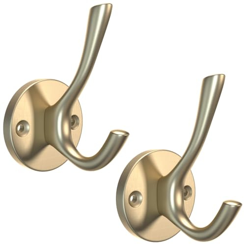 Yundoza 2 Pack Bathroom Towel Hooks, Screw in Door Hooks for Hanging Coat Robe Keys Clothes Bags(Brushed Gold)