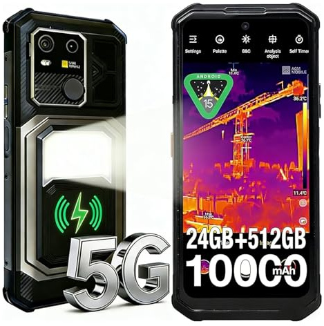 AGM G3 Pro Outdoor Handy 5G Android 15 Handy 24GB+512GB/SD-1TB 10000mAh Akku,6.72 Zoll FHD+ 120Hz mit Wärmebildkamera,512x384 Auflosung,IP68/IP69K Wasserdicht,NFC/OTG/GPS/Face ID (Schwarz)