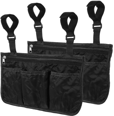 Hohopeti 2pcs Hanging Wheelchair Side Bags Lightweight Pouches Armrest Storage Organizer for Mobility Scooters Walkers Elderly Disabled