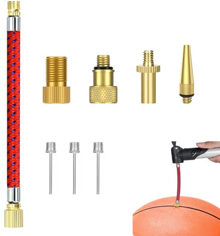 8 Piezas Kit de Adaptador Bomba Bicicleta Valvula Fina, Adaptador de Válvula Presta DV AV SV, Conectores para Bomba Aire y Compresor, Agujas y Boquilla Cónica para Inflar Balone, Coches Colchones Aire
