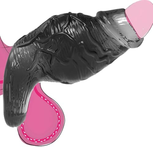 Thick Penis Sleeve Enlarger with Cock Ring, Reusable Cock Sleeve with Penis Ring, Couples Sex Toys, Penis Enlarger Sleeve, Cock Sexual Stimulation Device (Black, Real-Dildo Texture)