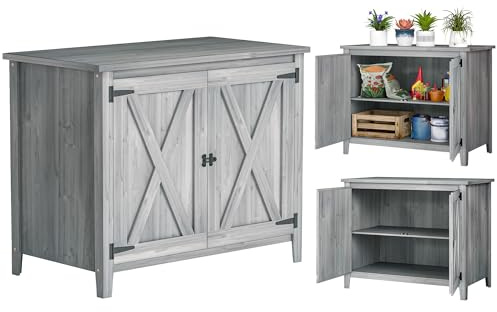 Outsunny Armoire de Jardin en Bois Étagères 110 x 60 x 88,5 cm Gris Clair