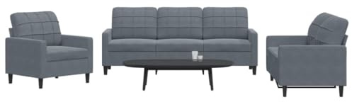 Faucqir 3-TLG. Soffset med kudde mörkgrå sammet, stoppade möbler för vardagsrum, hörnsoffa, lounge, bäddsoffa, sittbänk, soffa, relax, modern design, robust metallram